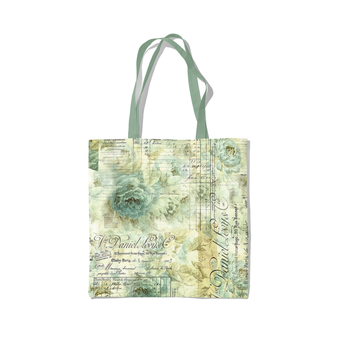 Antique Green Floral Script Collage Tote Bag