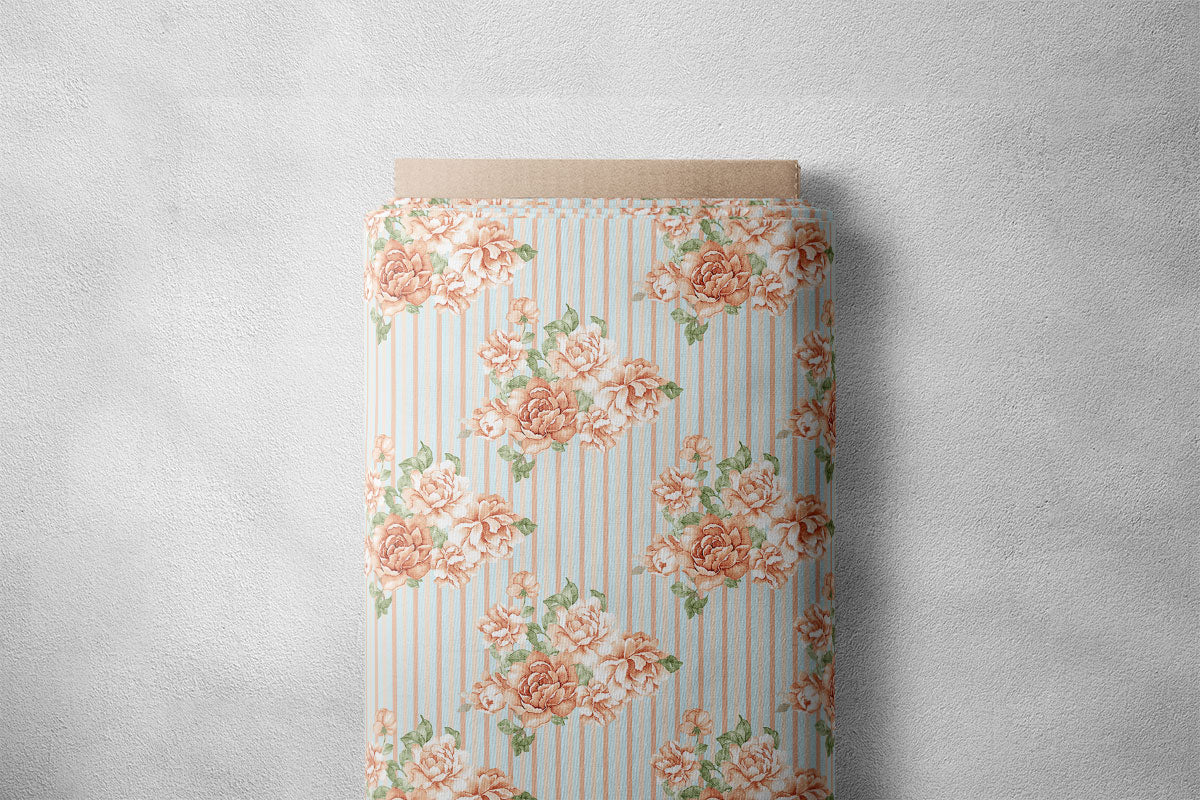 Rock Blue and Clay Brown Floral Print