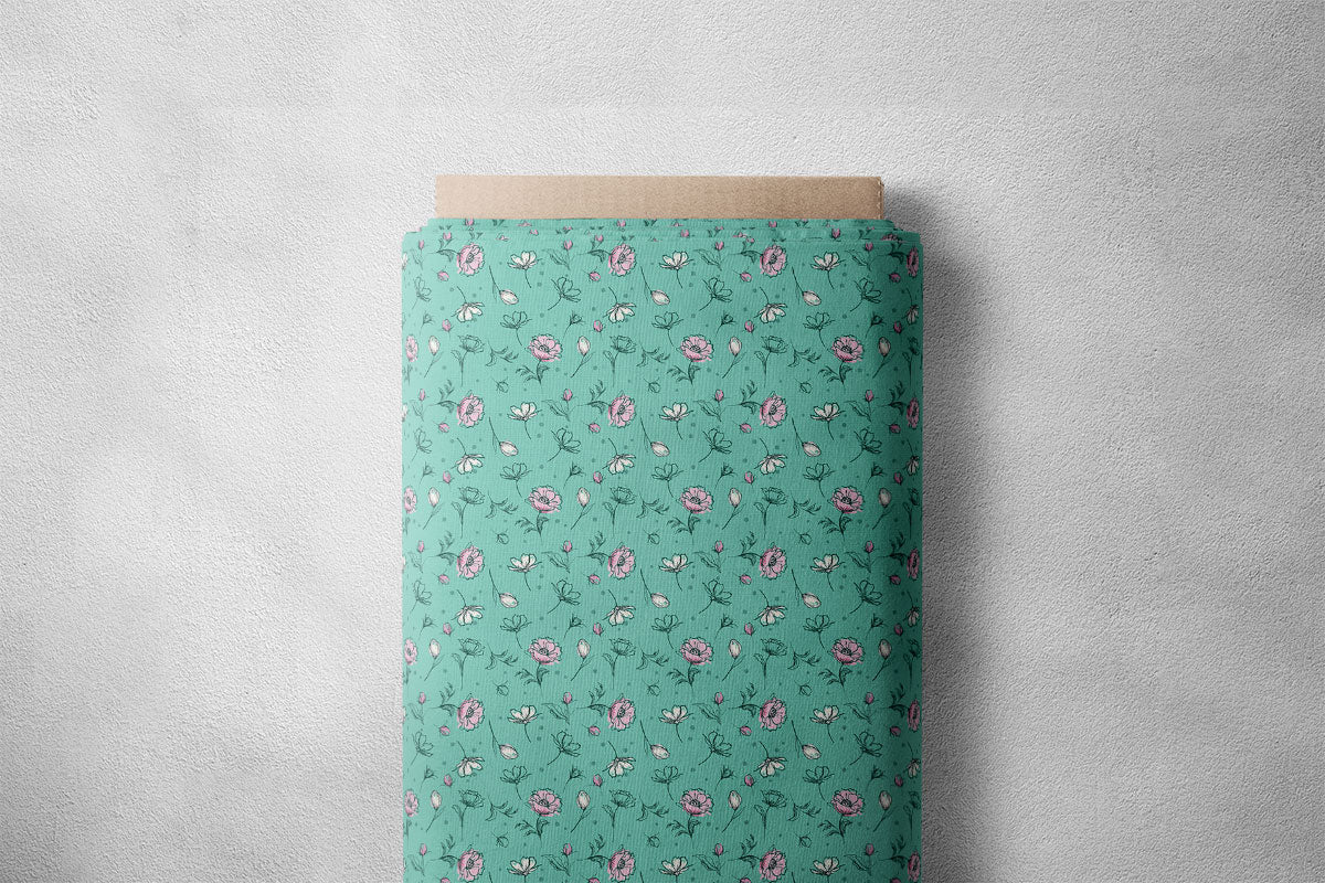 Light Sea Green Rose Buds Floral Print