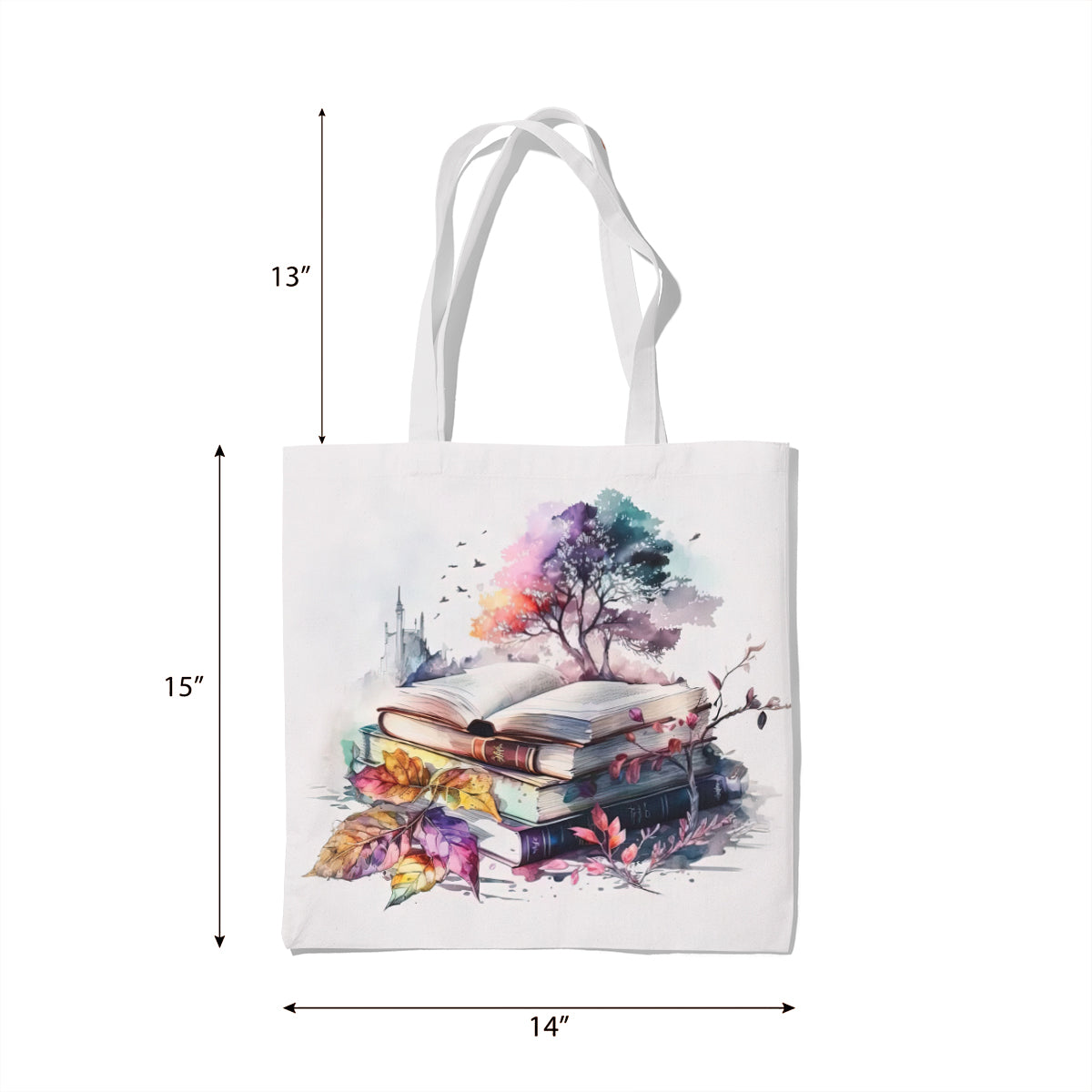 Nature Blooms Over Books Watercolor Tote Bag