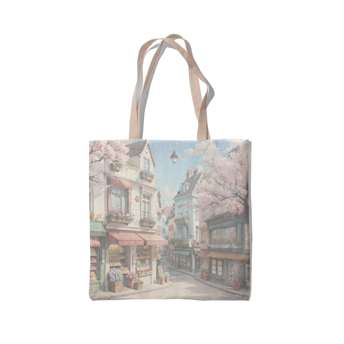 Pastel European Blossom Street Tote Bag