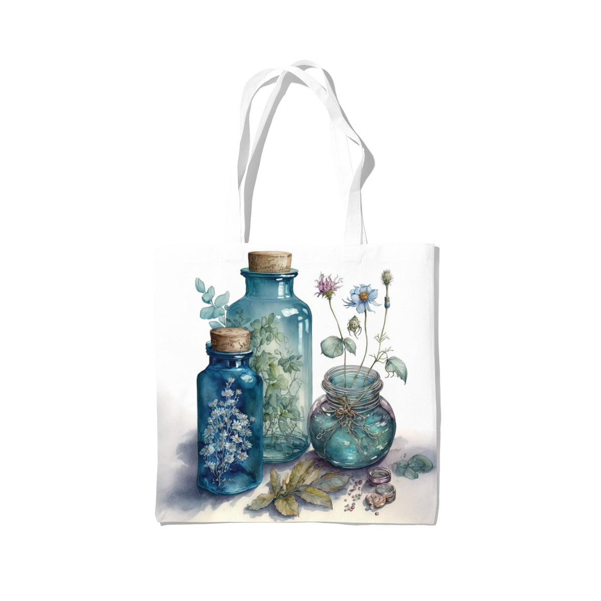 Vintage Botanical Blue Jar Still-Life Tote Bag