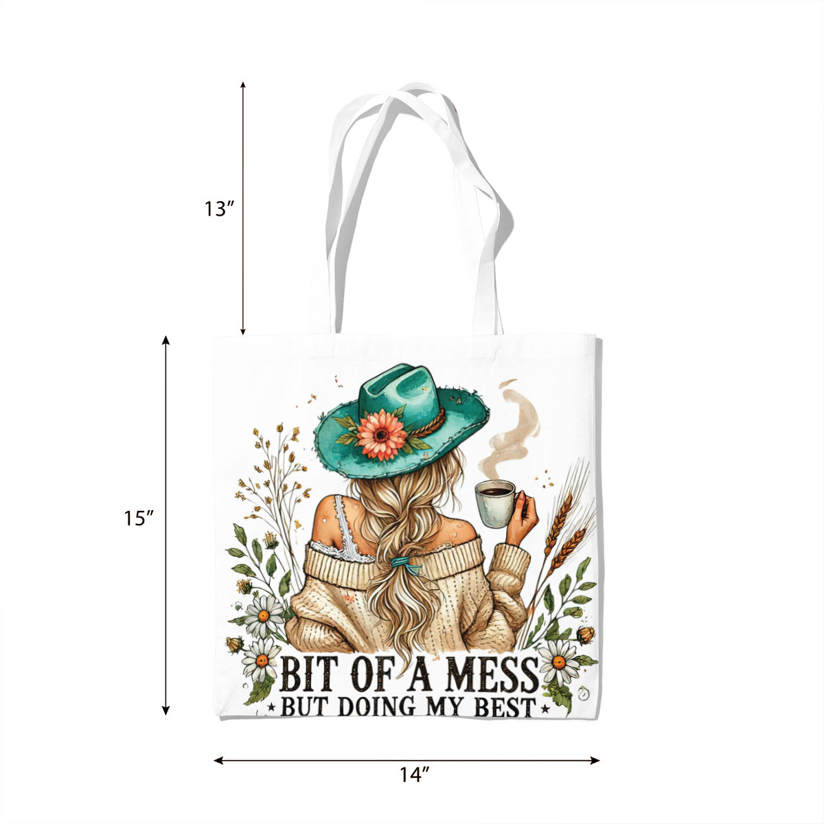 Floral Green-Hat Cozy Coffee Tote Bag