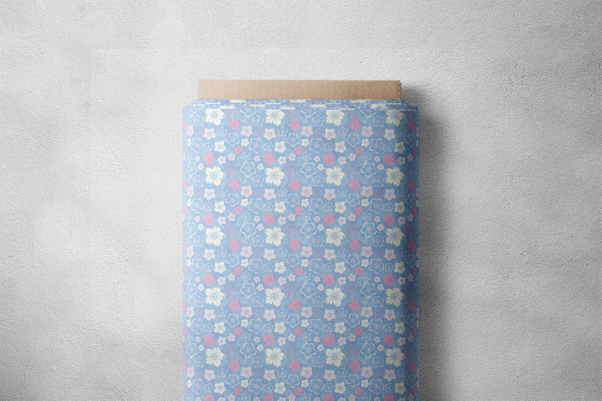 Silk Blue Spring Floral Print