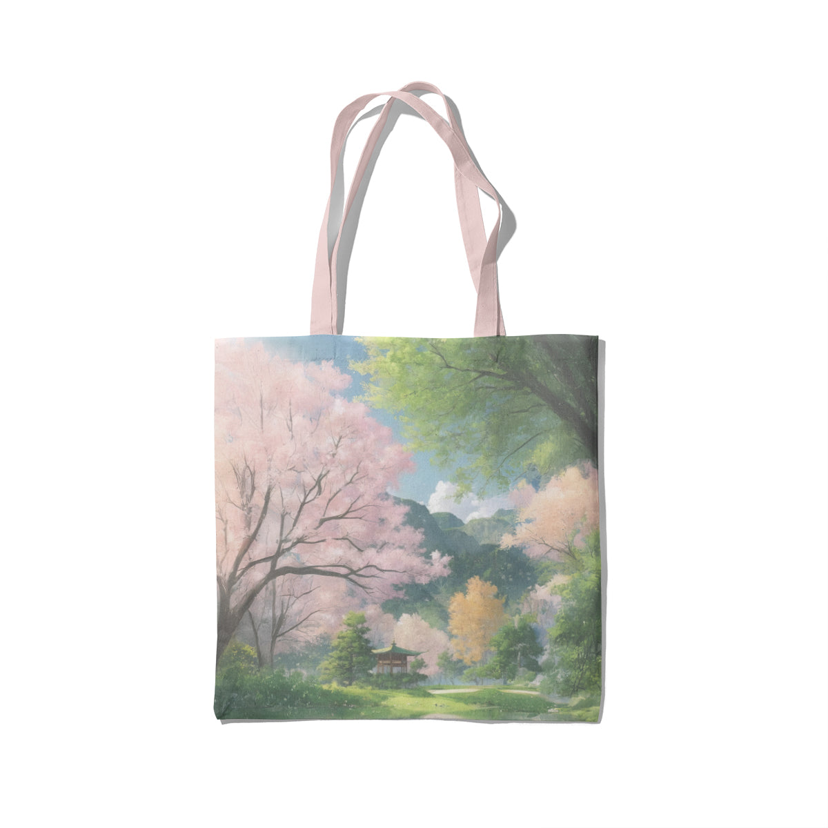 Cherry Blossom Cottage Path Tote Bag