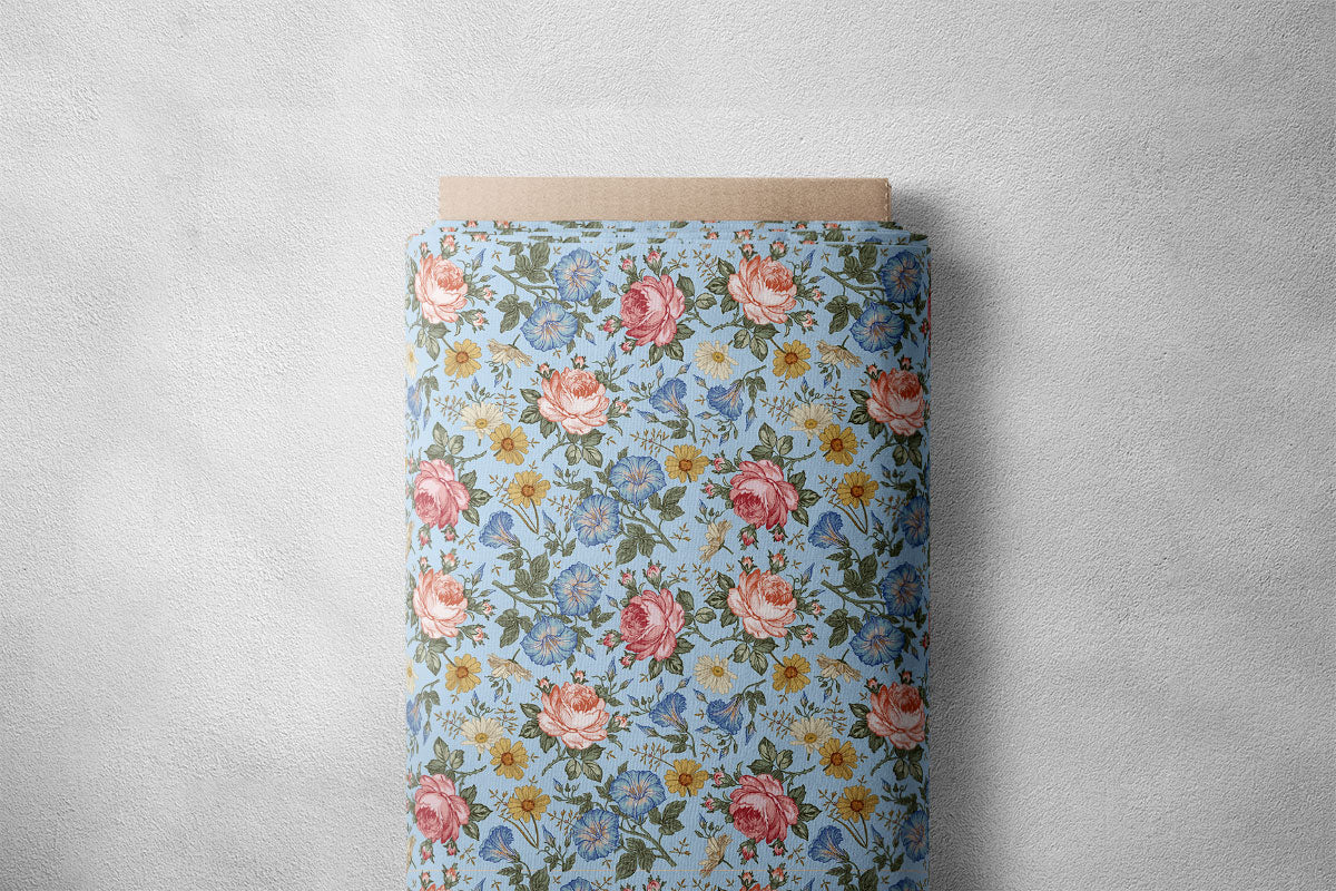 Faded Pink And Blue Koi Floral Print