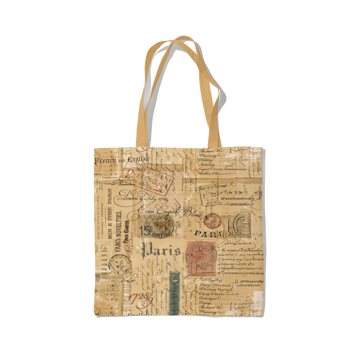Antique Parisian Script Collage Tote Bag
