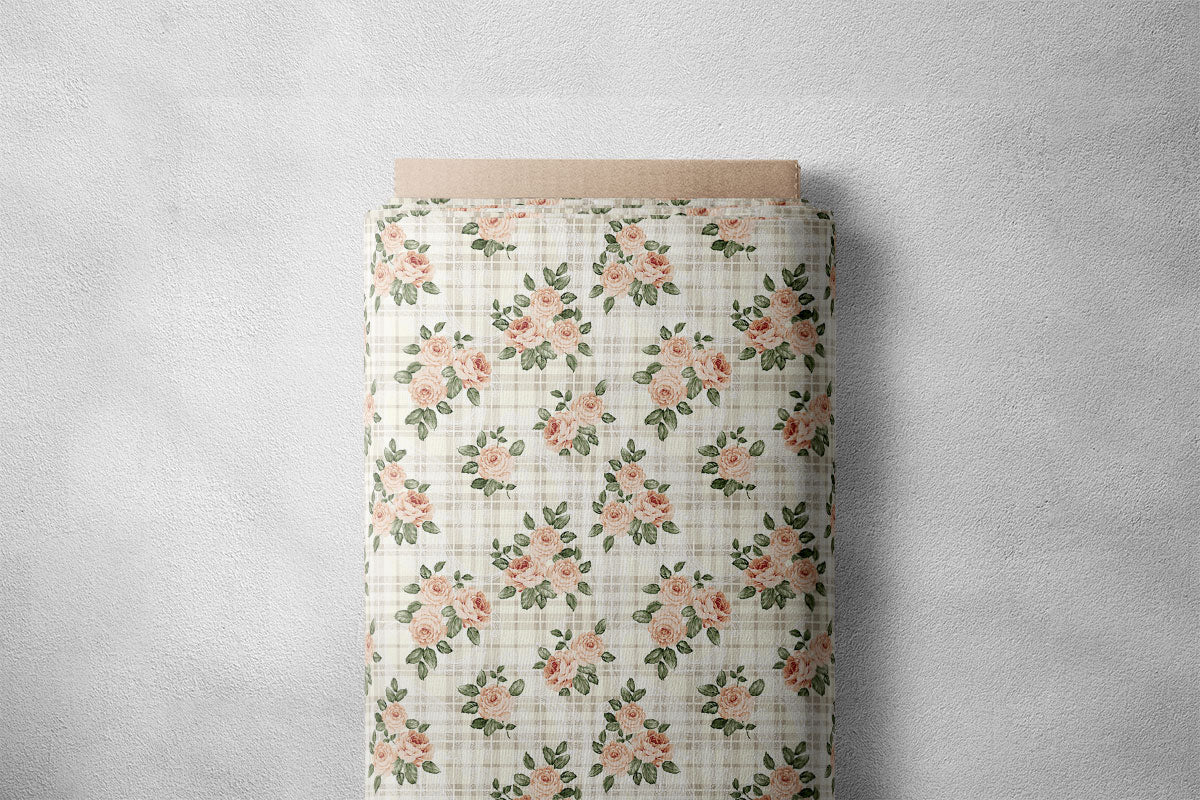 Grey Pinkish Tan Vintage Roses Floral Print