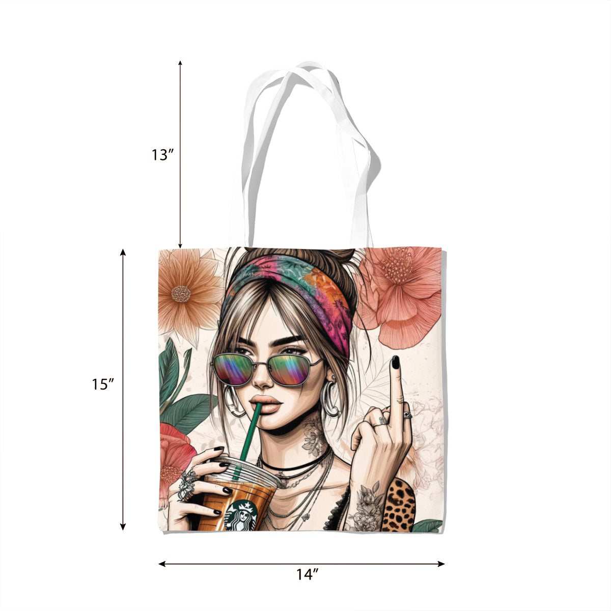 Floral Iced Coffee Girl Aesthetic Tote Bag