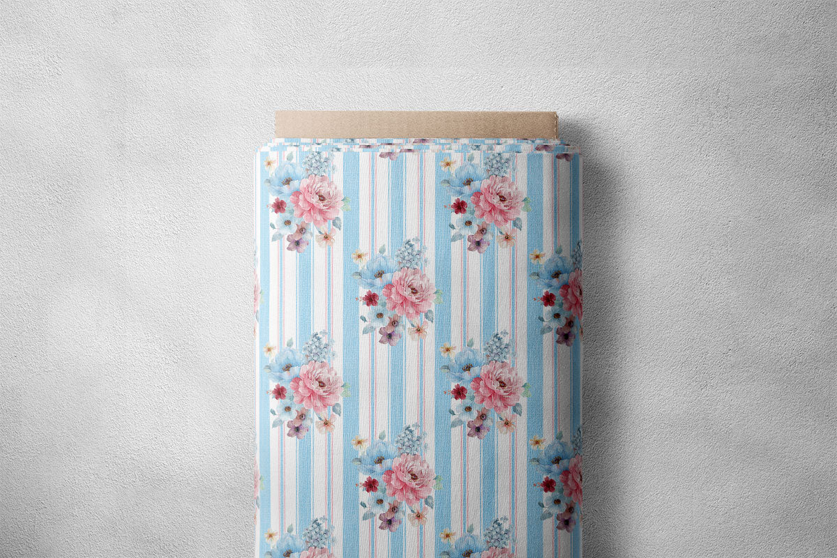 Carolina Blue With Muted Pink Floral Print
