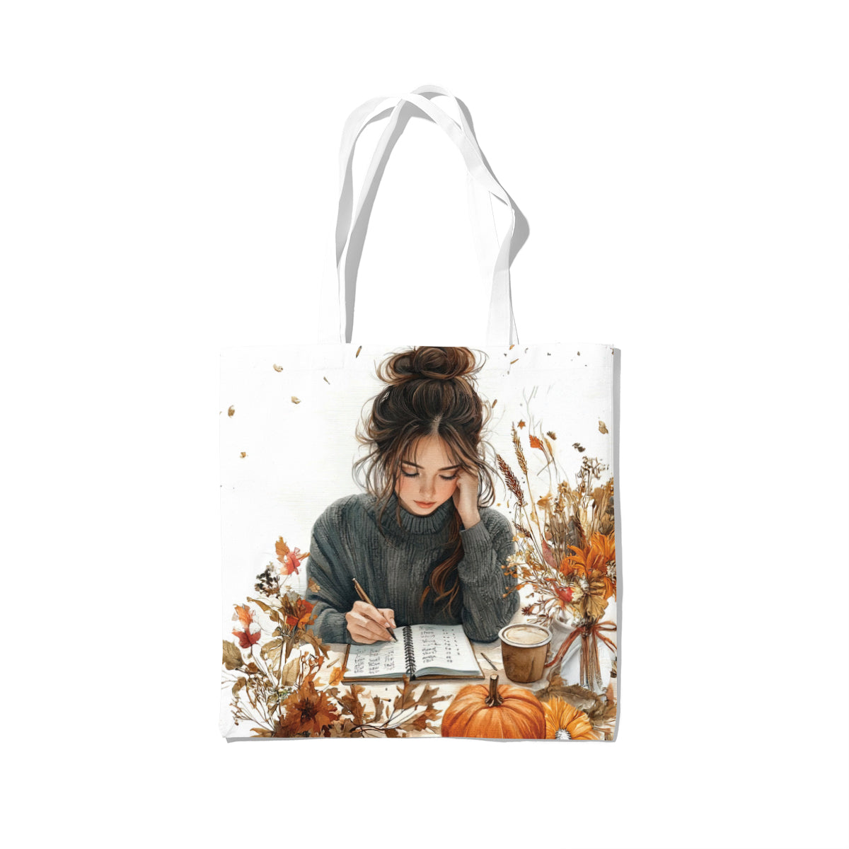 Autumn Journal Cozy Writing Girl Tote Bag