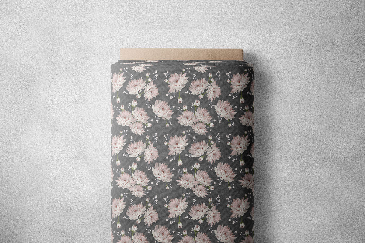 Carbon Grey Vintage Rose Floral Print