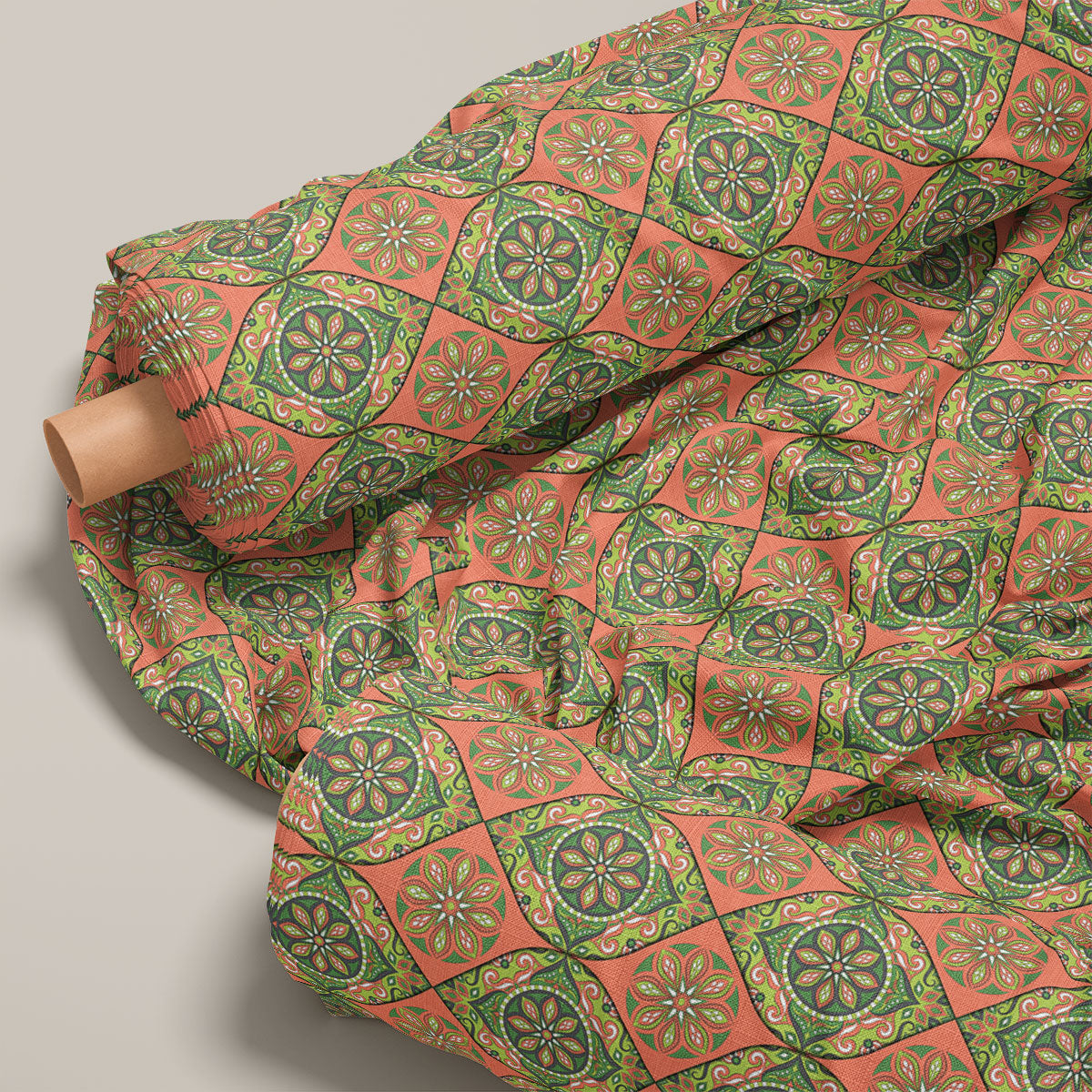 Orange Salmon And Drab Green Pattern Geometric Print