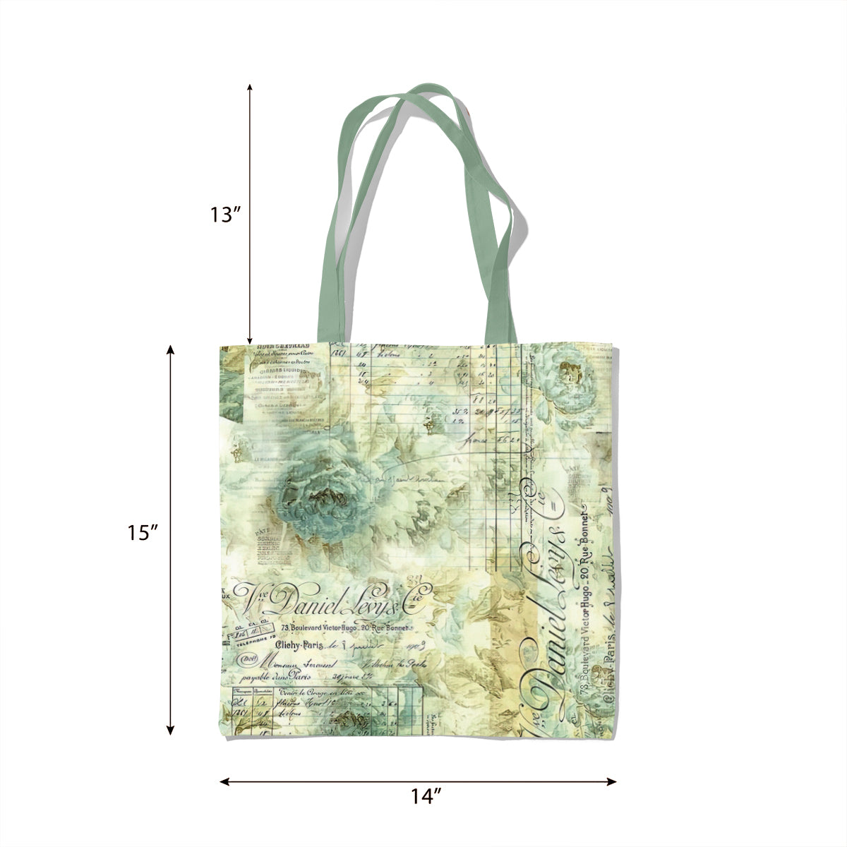 Antique Green Floral Script Collage Tote Bag