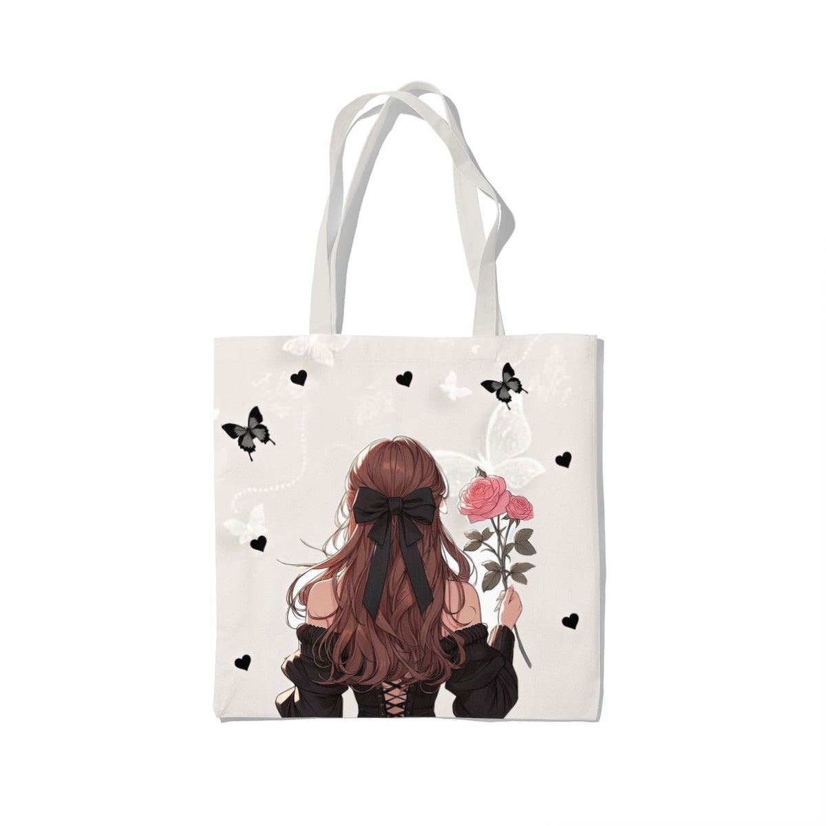 Romantic Rose & Butterfly Back-View Tote Bag