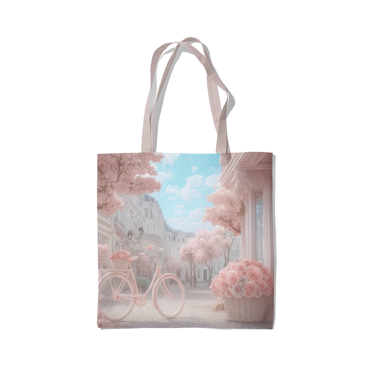 Dreamy Pastel Blossom Street Bicycle Tote Bag