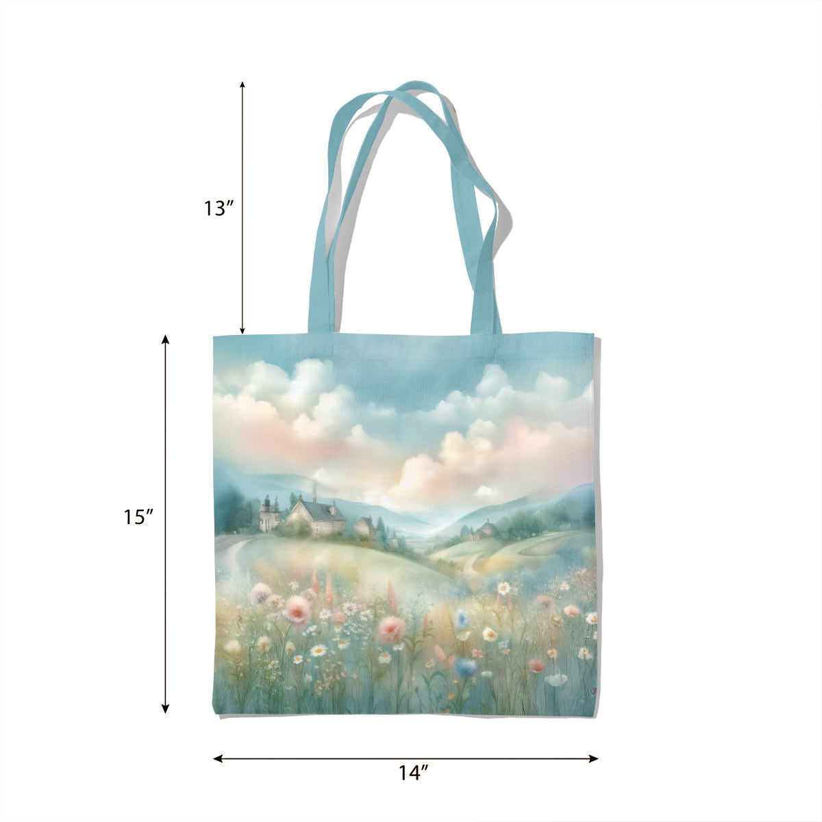 Blue Meadow Floral Pastel Landscape Tote Bag
