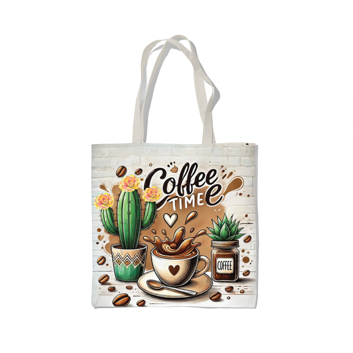 Coffee Time Cactus Splash Illustration Tote Bag