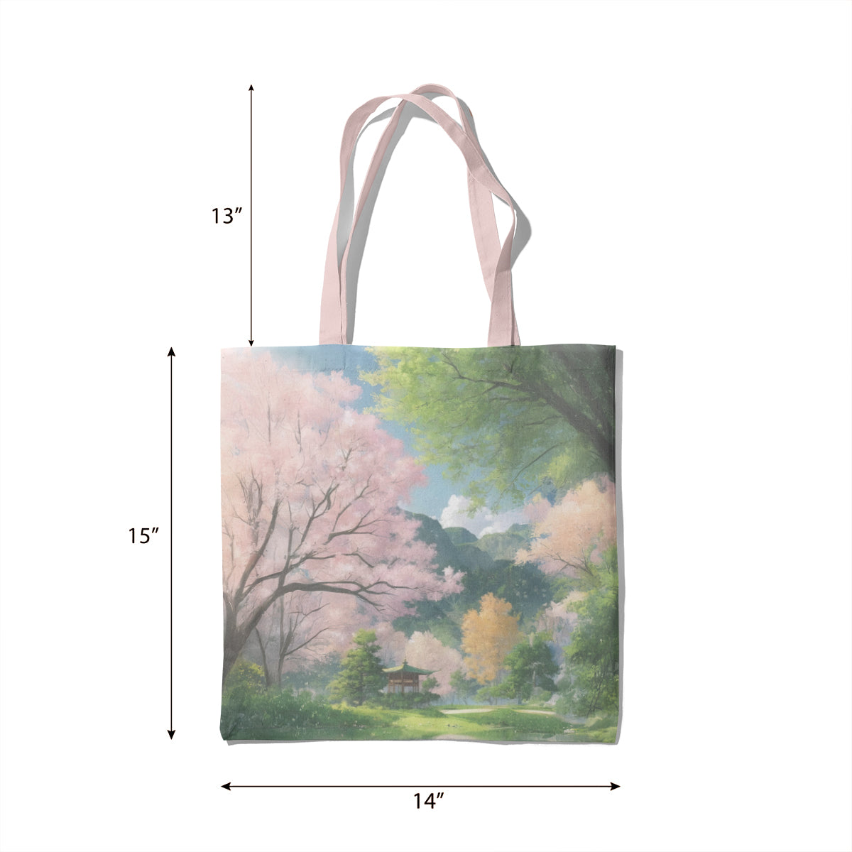 Cherry Blossom Cottage Path Tote Bag