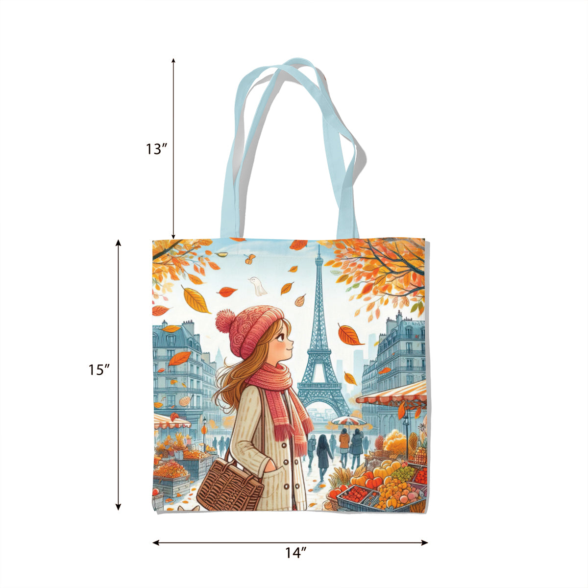 Autumn Paris Market Day Illustration Tote Bag