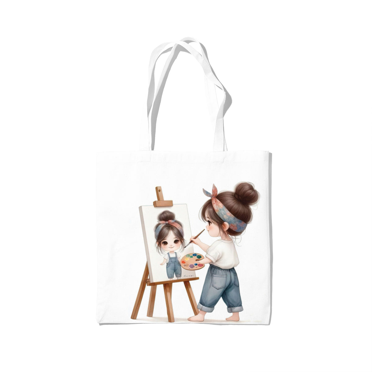 Mini Artist Self-Portrait Cartoon Tote Bag