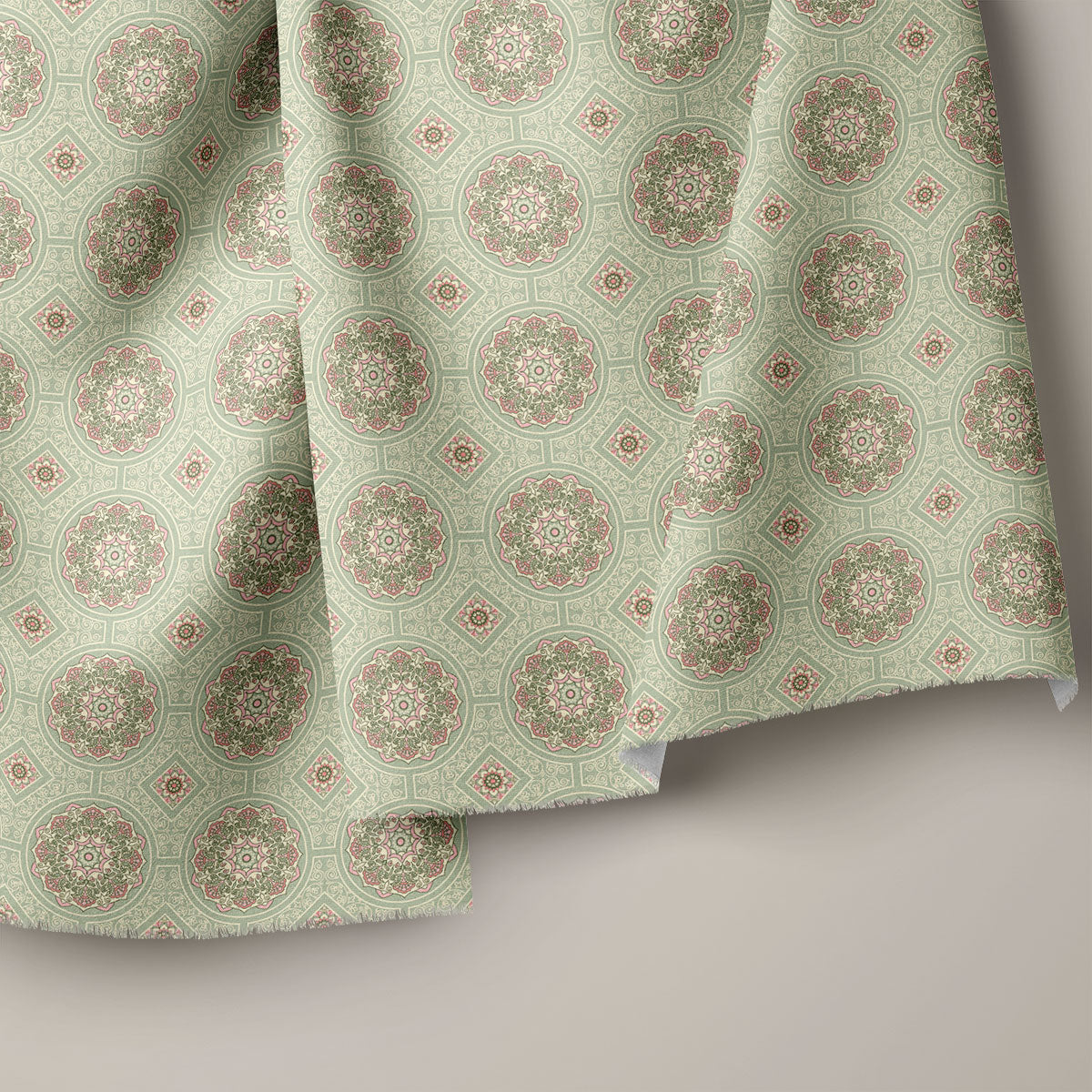 Pale Olive Oriental Design Geometric Print