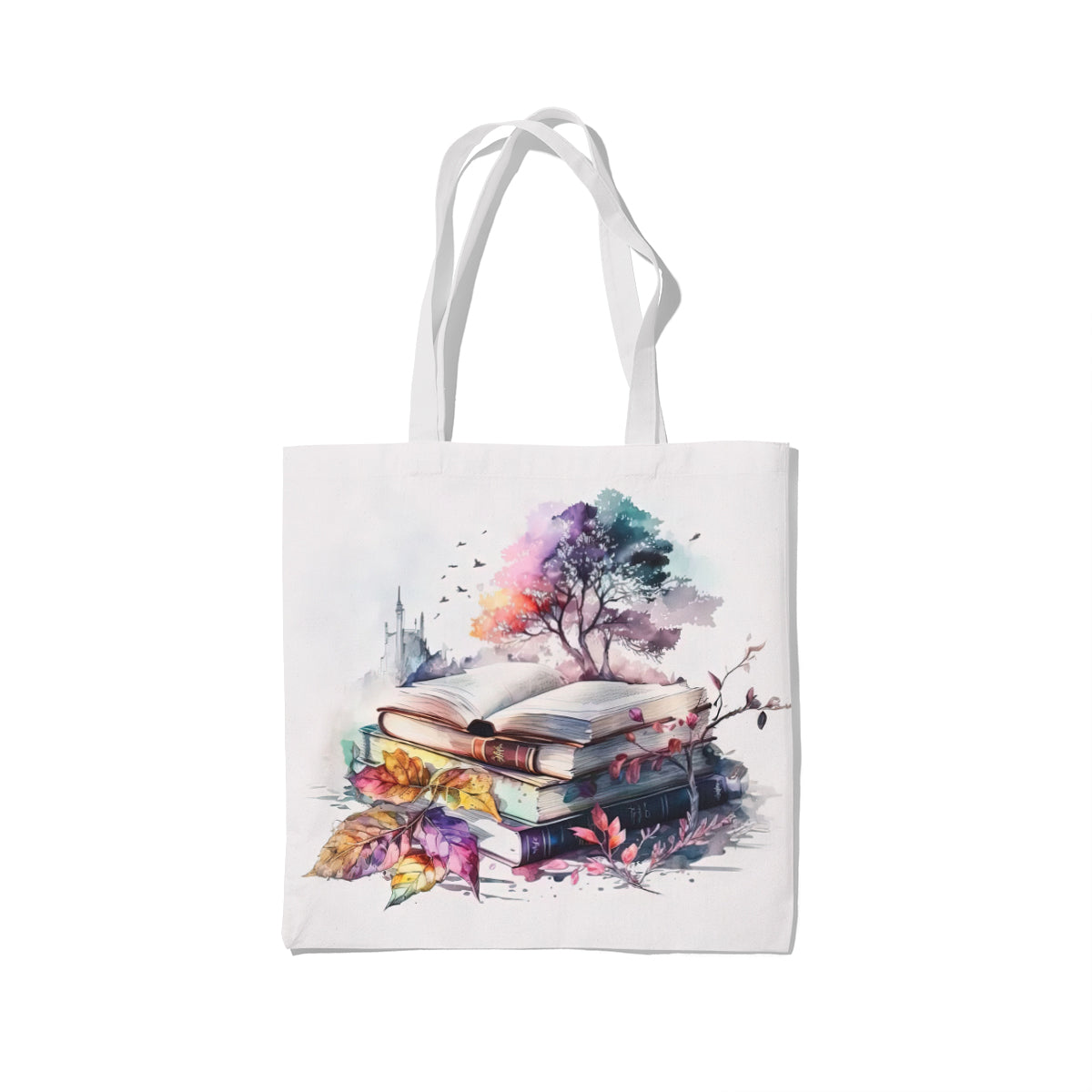 Nature Blooms Over Books Watercolor Tote Bag
