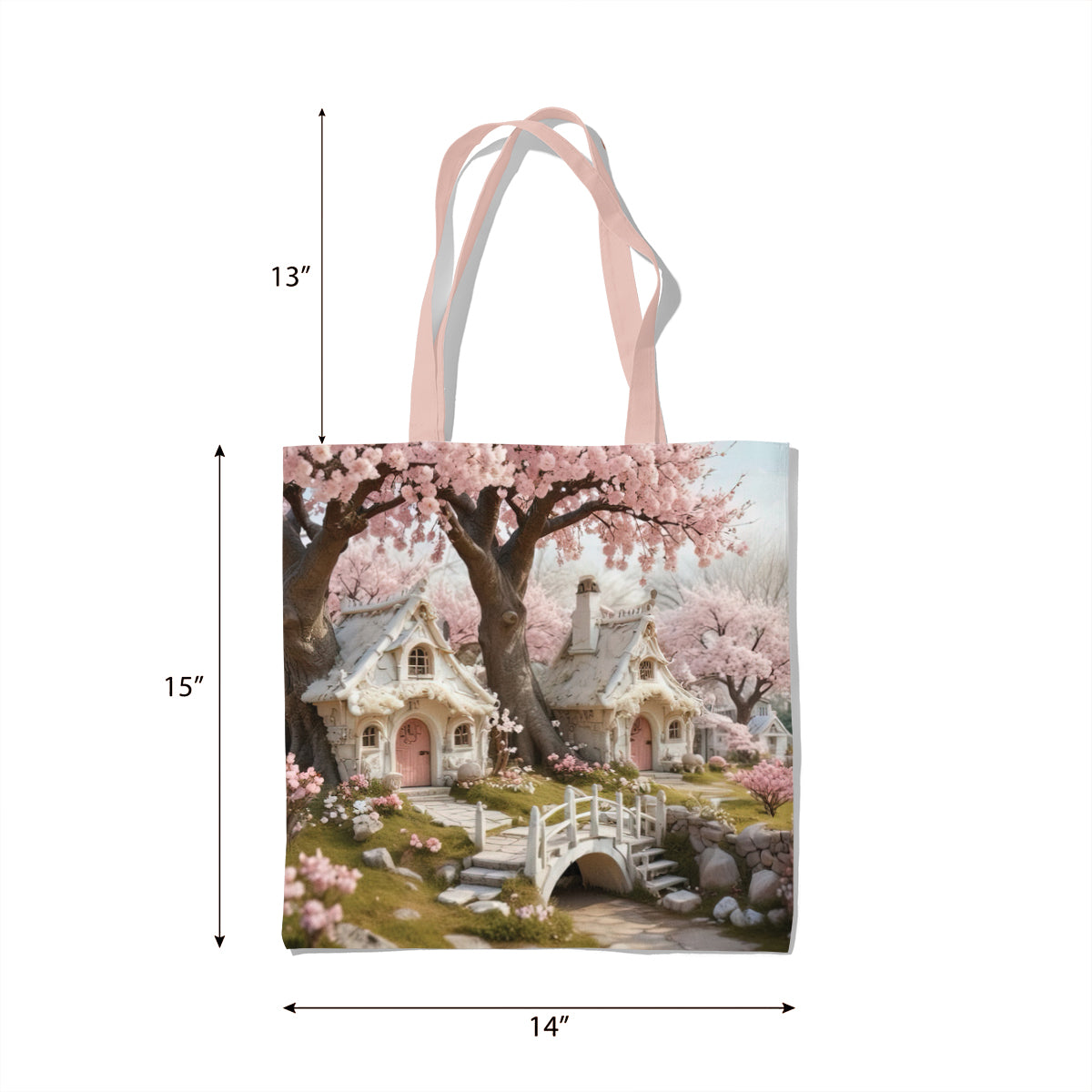 Fairytale Cherry Blossom Cottage Lane Tote Bag