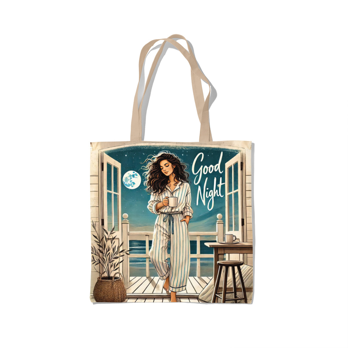 Moonlit Night Balcony Stroll Canvas Tote Bag