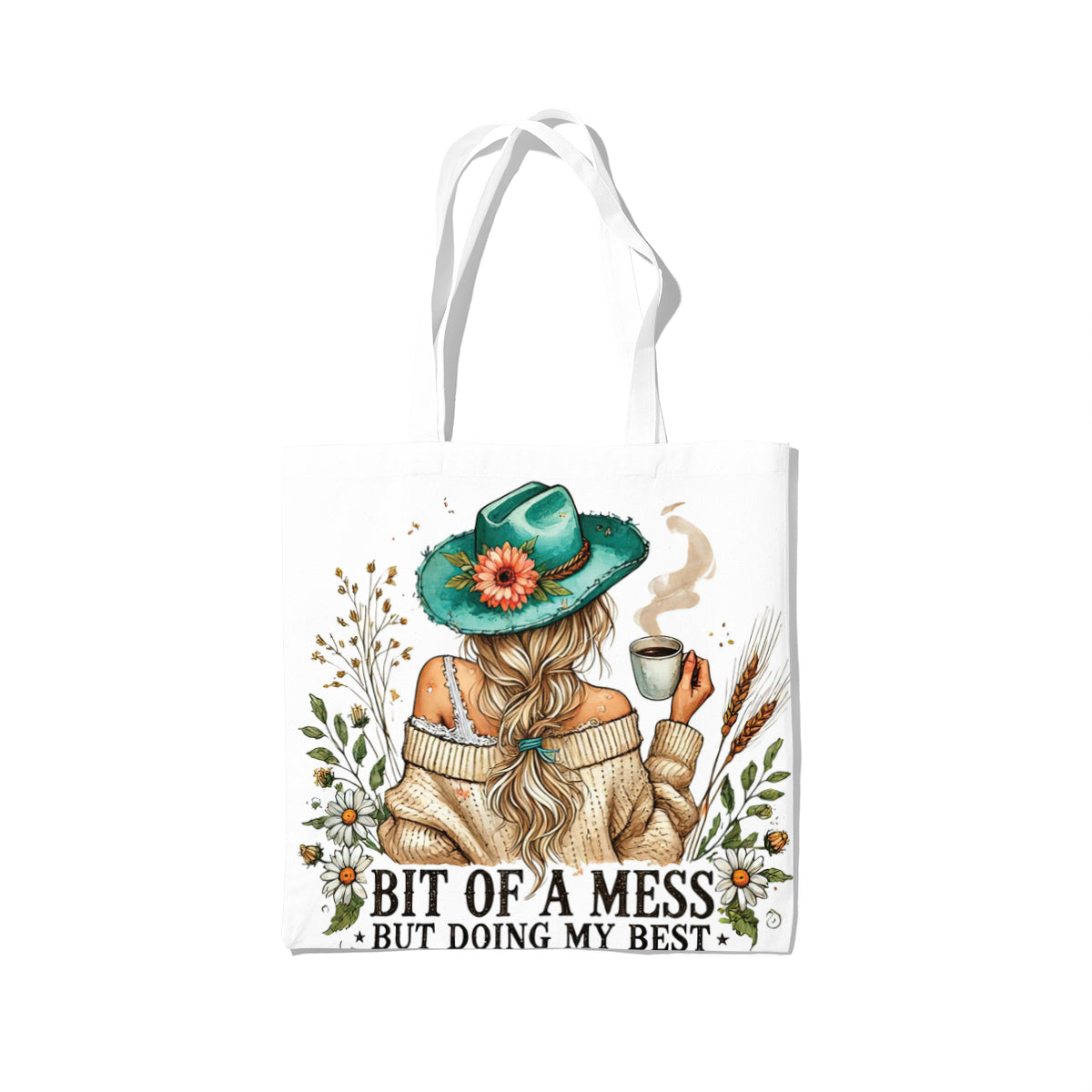 Floral Green-Hat Cozy Coffee Tote Bag