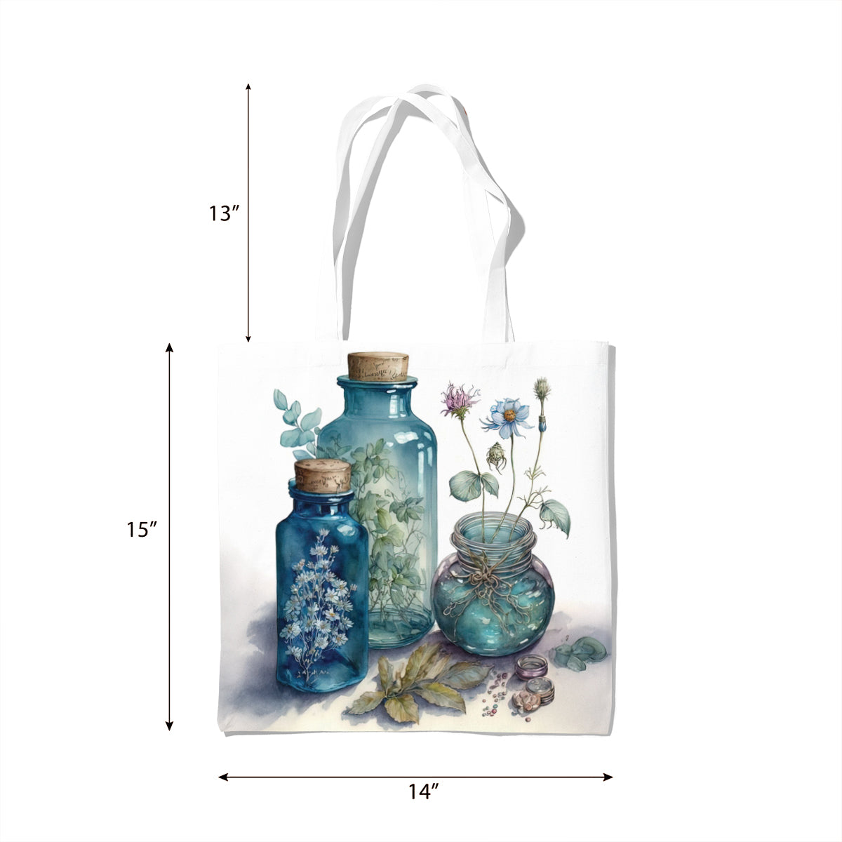 Vintage Botanical Blue Jar Still-Life Tote Bag