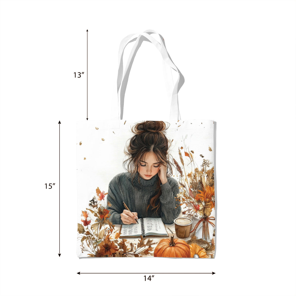 Autumn Journal Cozy Writing Girl Tote Bag