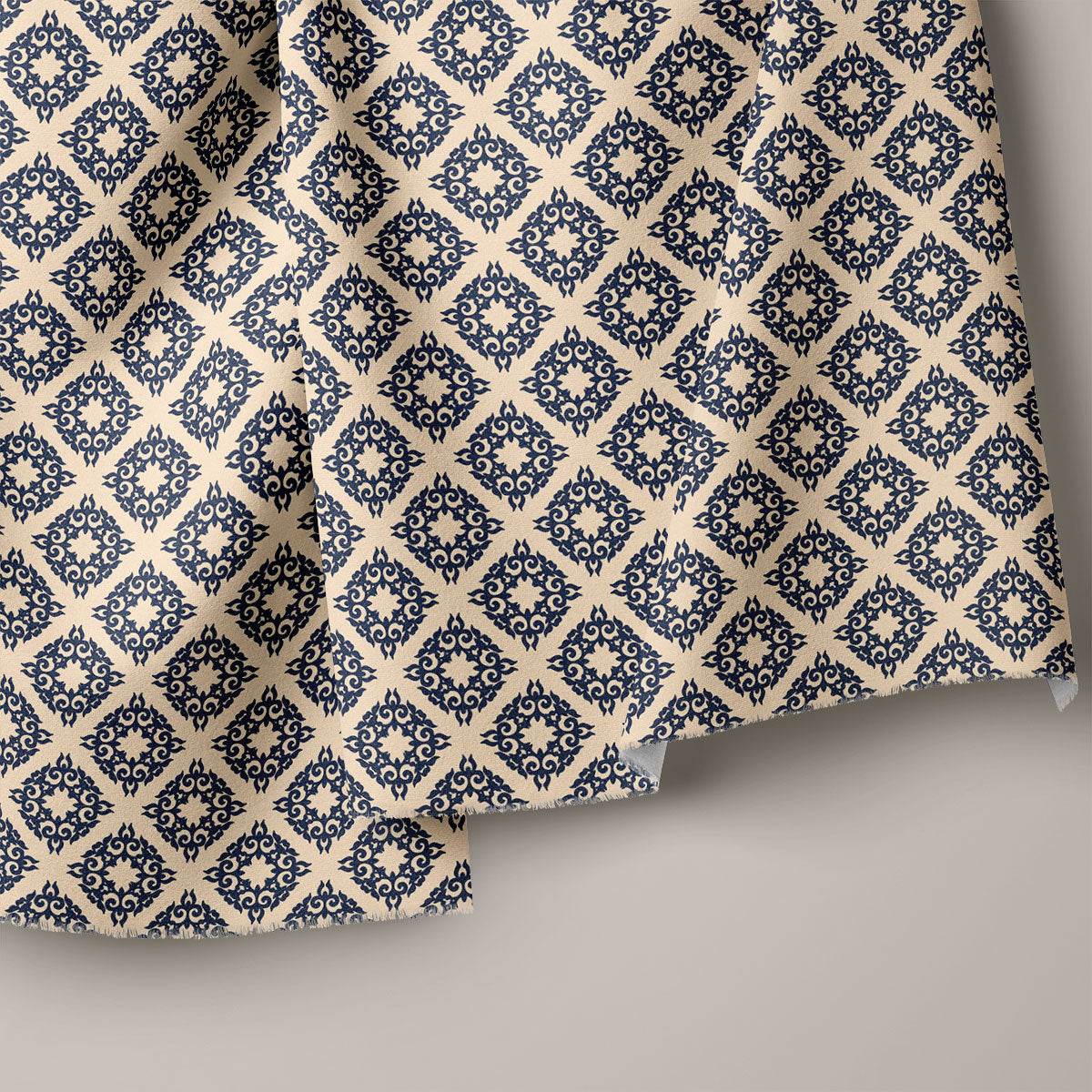 Tealish Blue Damask Pattern Geometric Print