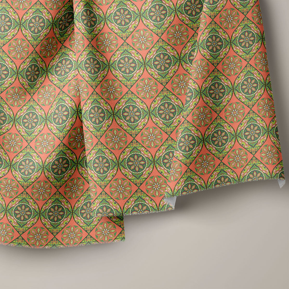 Orange Salmon And Drab Green Pattern Geometric Print