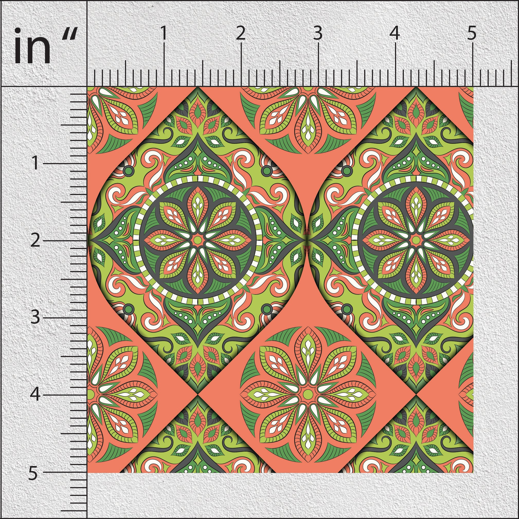 Orange Salmon And Drab Green Pattern Geometric Print