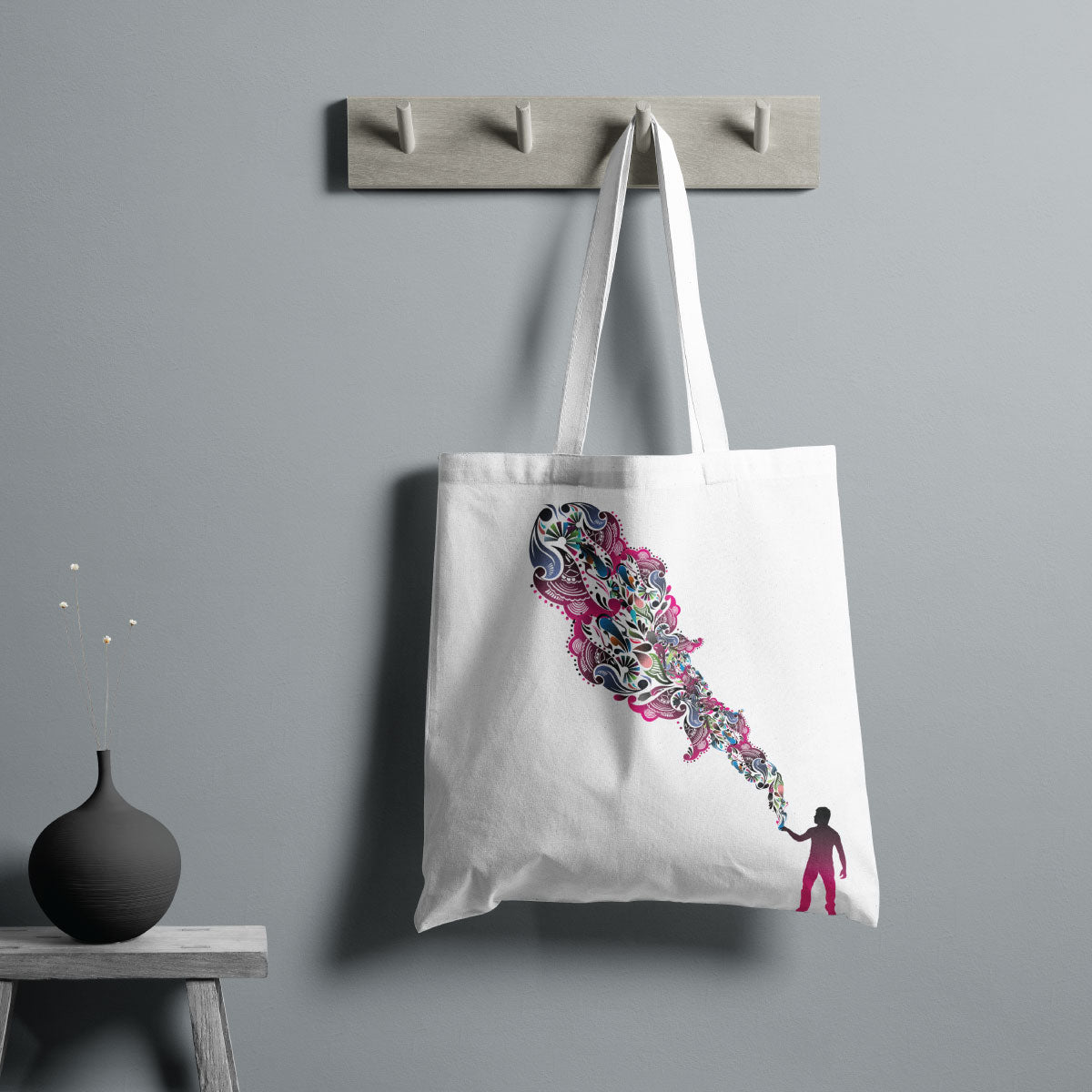 Canvas Multicolor And Bag Color Soft Peach Tote Bag
