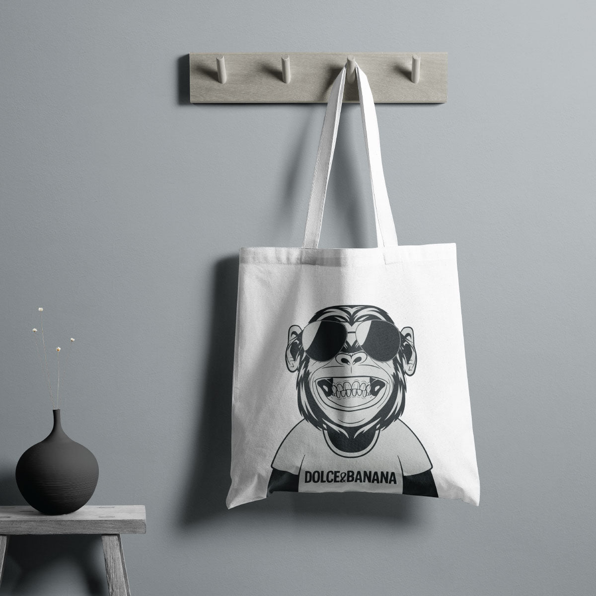 Canvas Bluish Cyan Monkey Tote Bag