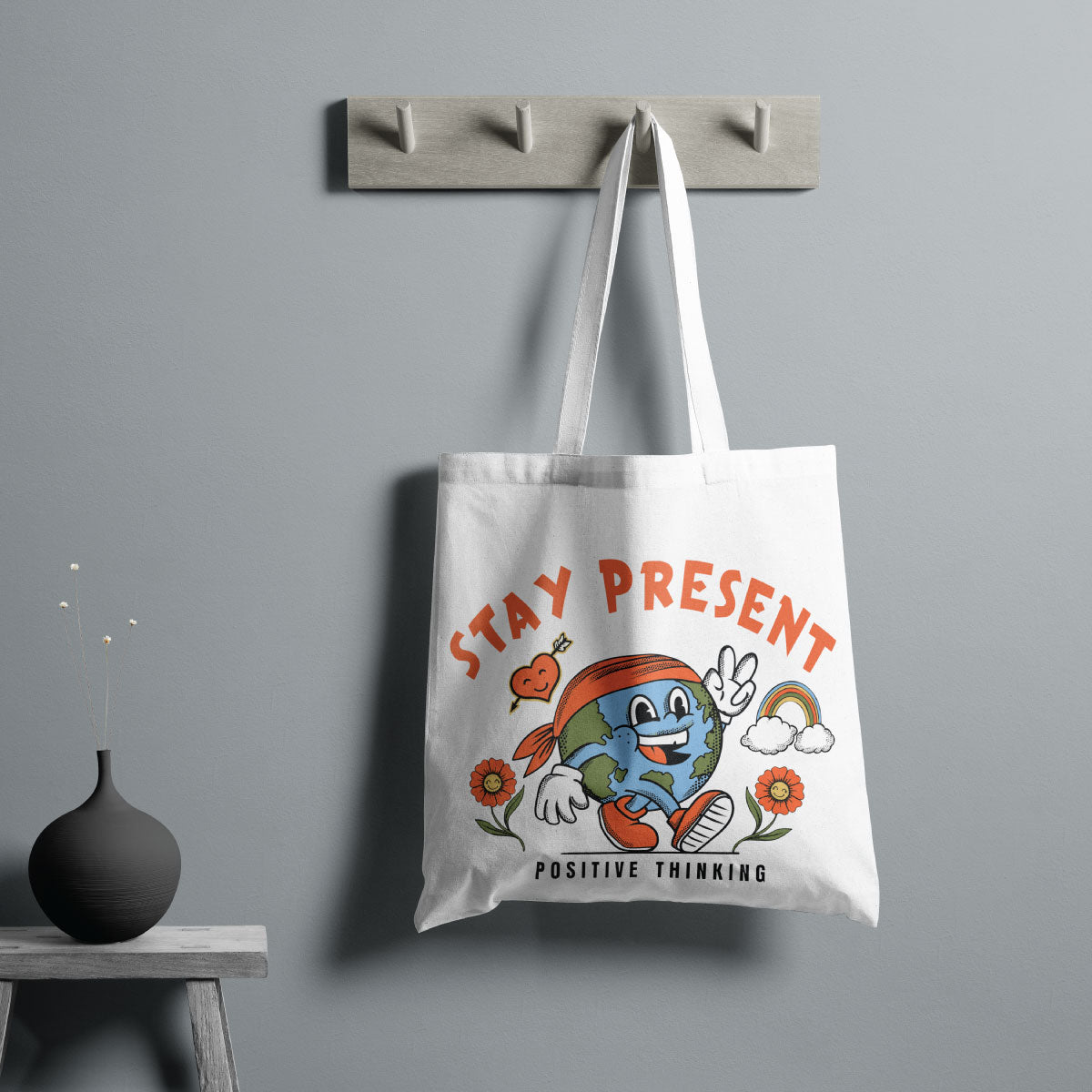 Canvas Desert Storm STAY Present Positive Thinking Color Seashell Tote Bag