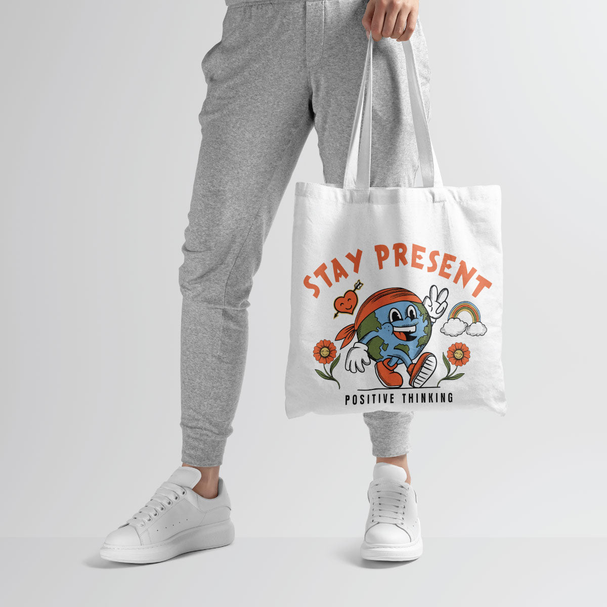 Canvas Desert Storm STAY Present Positive Thinking Color Seashell Tote Bag