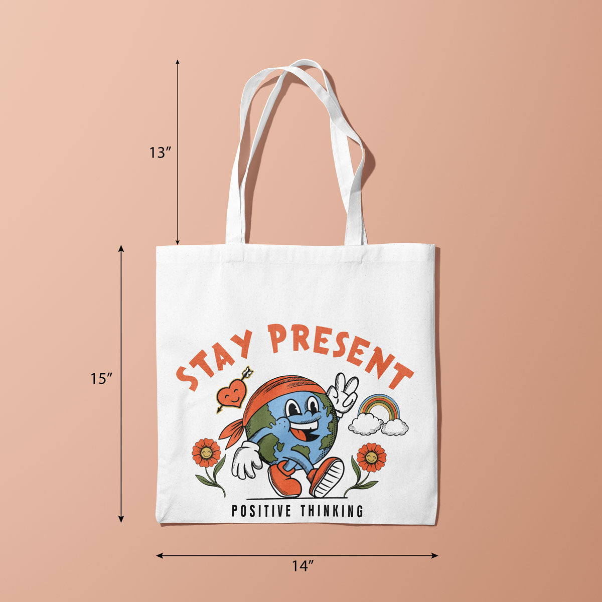 Canvas Desert Storm STAY Present Positive Thinking Color Seashell Tote Bag