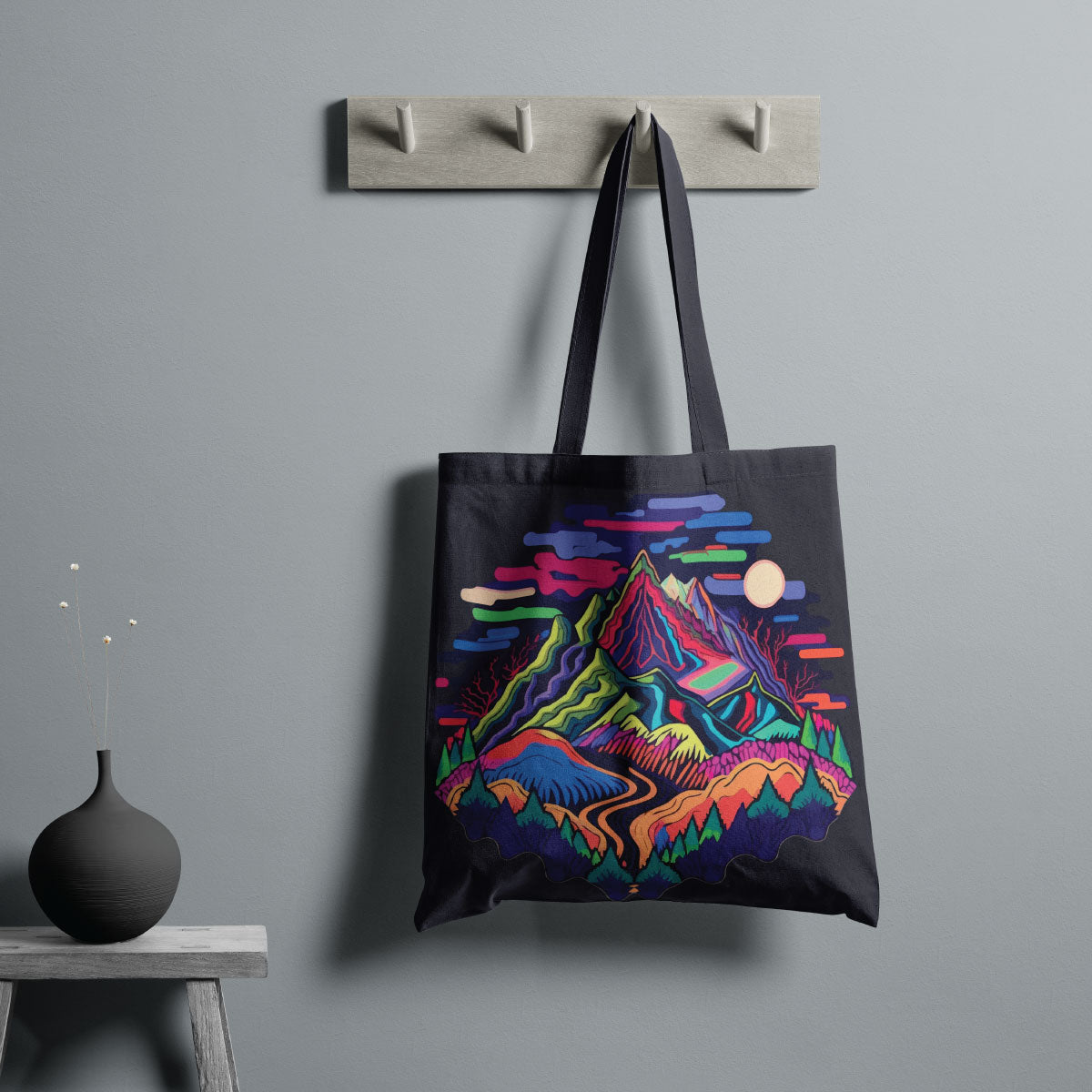 Canvas Charcoal Mountain Tote Bag
