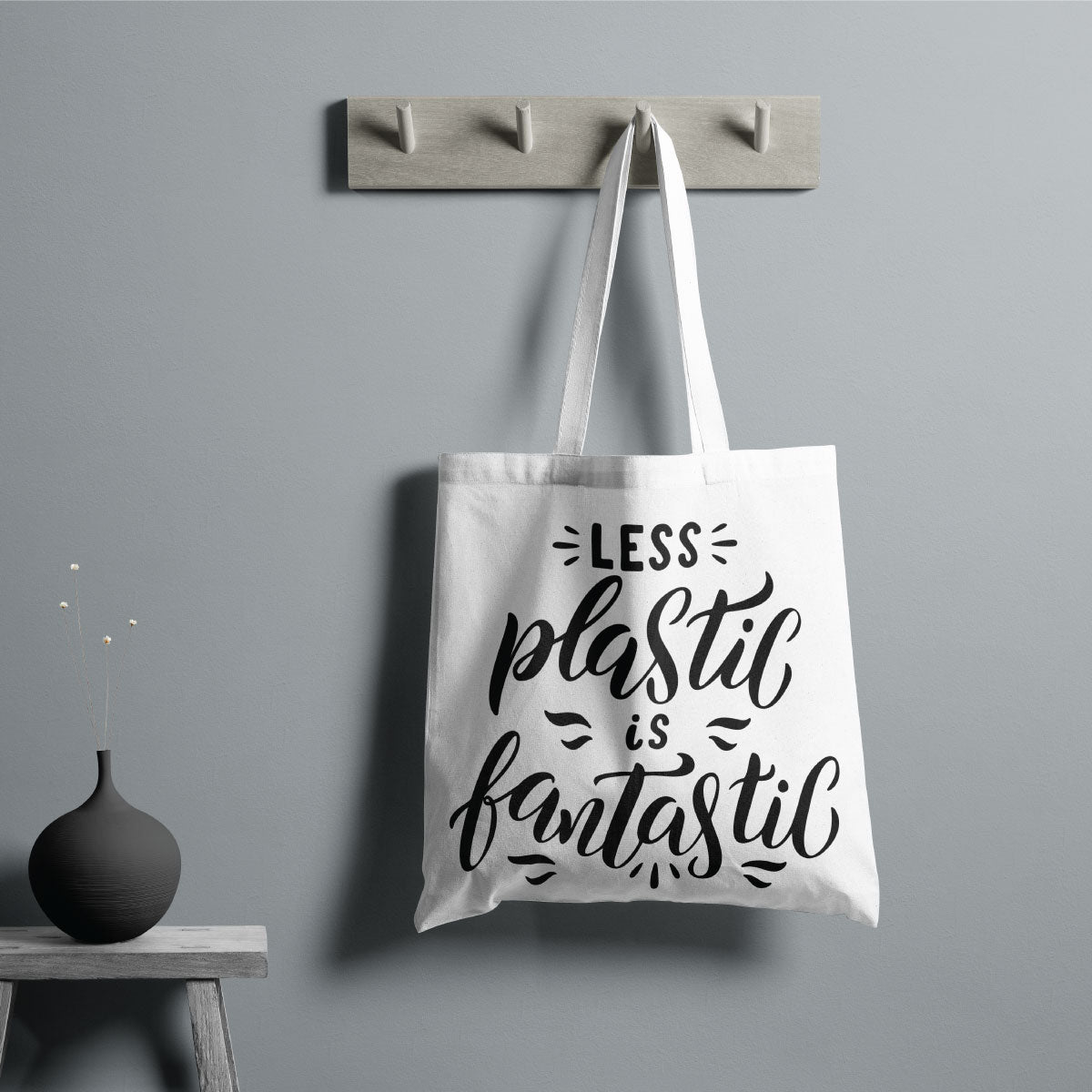 Canvas Less Plastic Is Fantastic Color White Lilac Tote Bag