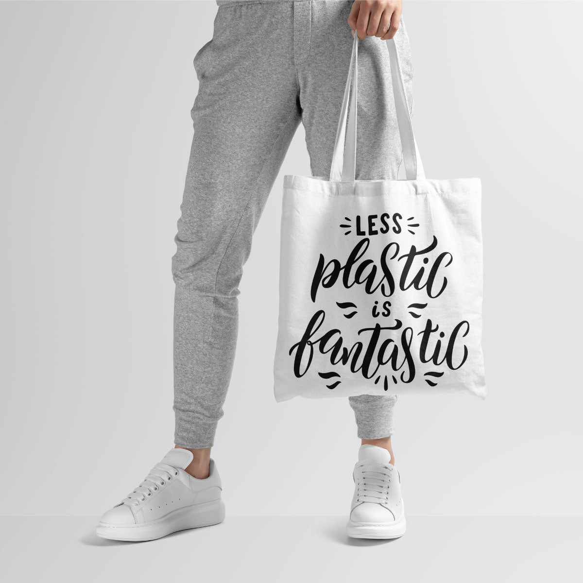 Canvas Less Plastic Is Fantastic Color White Lilac Tote Bag