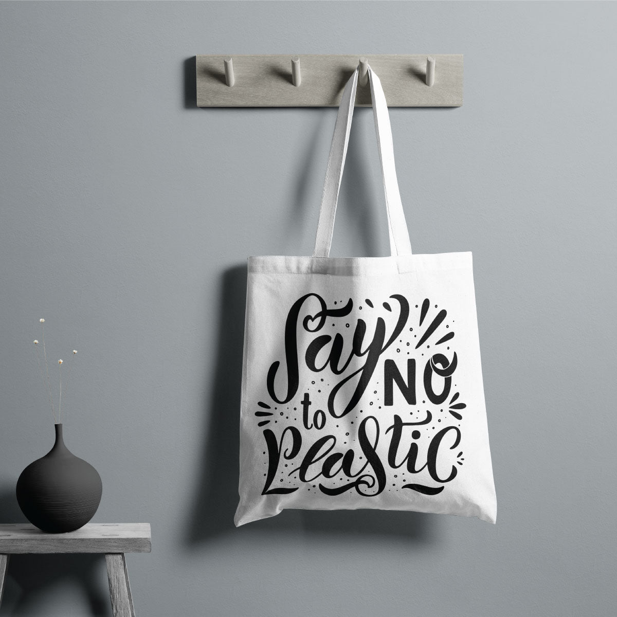 Canvas Say No To Plastic Color Spring Wood Tote Bag