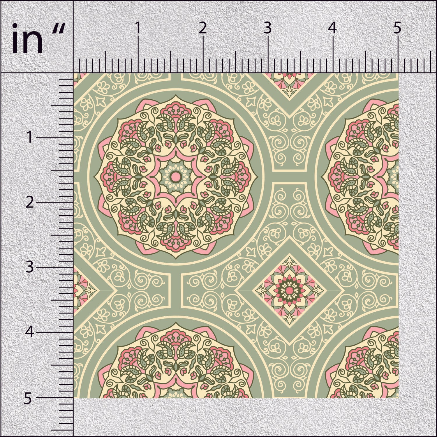 Pale Olive Oriental Design Geometric Print