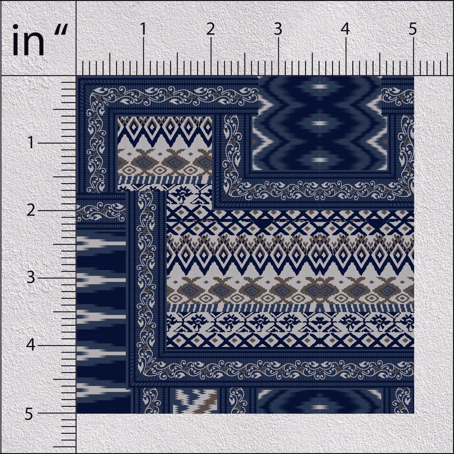 Metallic Silver Oriental Design Watercolor Geometric Print